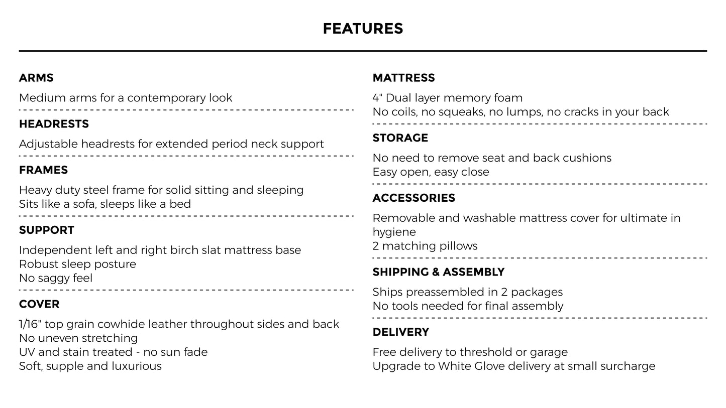 PORCIA Top Grain Leather Medium Grey Sofa Bed