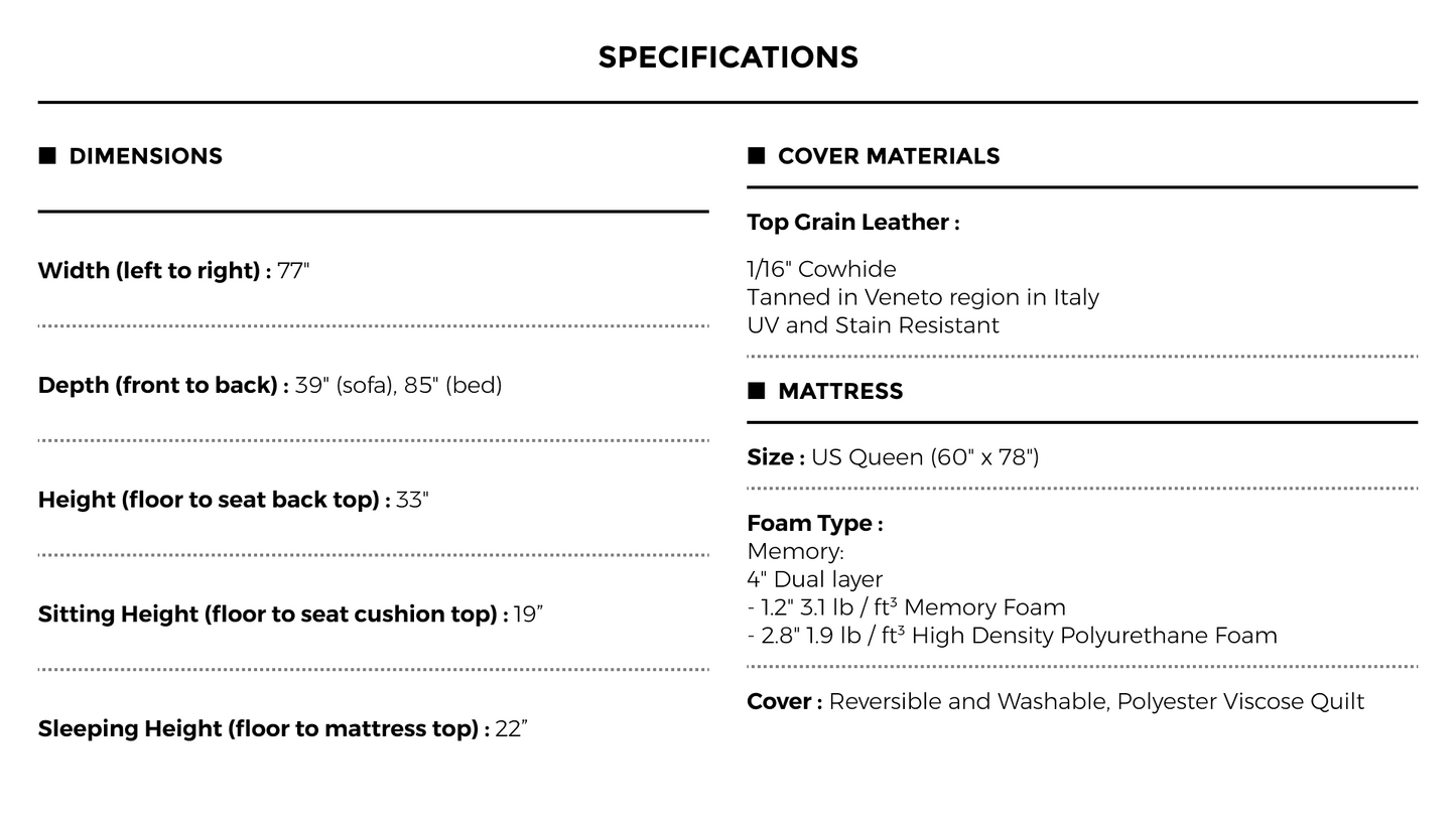 MIRABELLA Italian Made Queen Size Sofa Bed