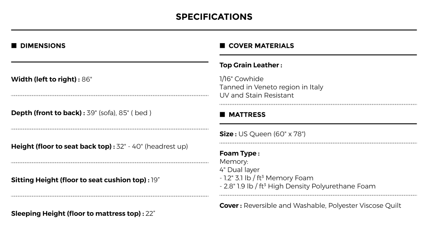 MONTY Italian Made Queen Size Sofa Bed